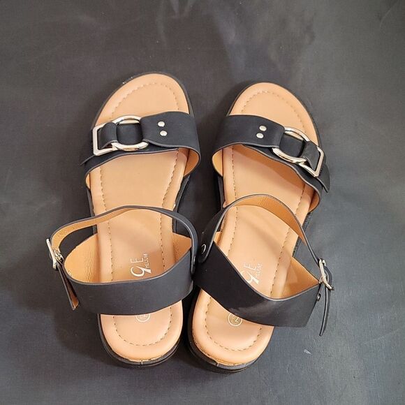 BRAND NEW ROUGE ADJUSTABLE BUCKLE DOUBLE STRAP OPEN TOE WEDGE SANDAL - Picture 6 of 16